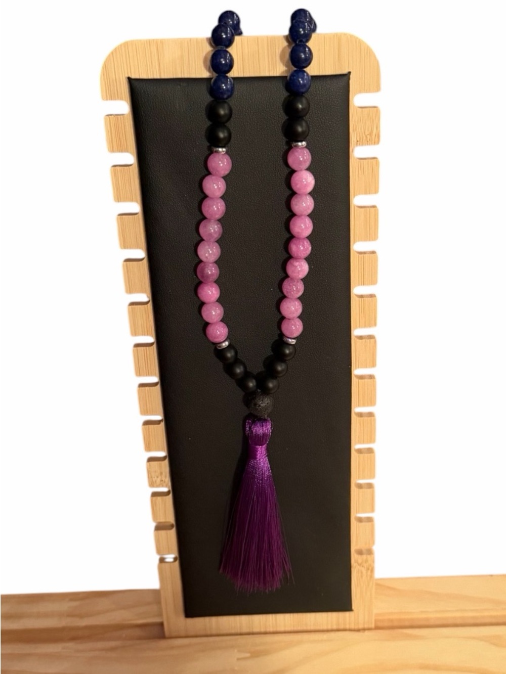 Purple, Pink, Navy & Black Tassel Beaded Mala Necklace